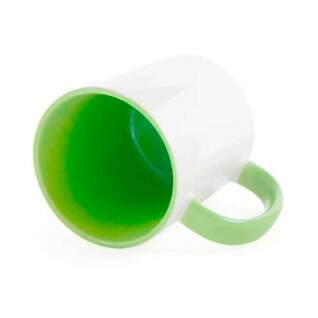 Caneca de Cermica Branca com Interior e Ala Verde Claro para Sublimao - 325ml