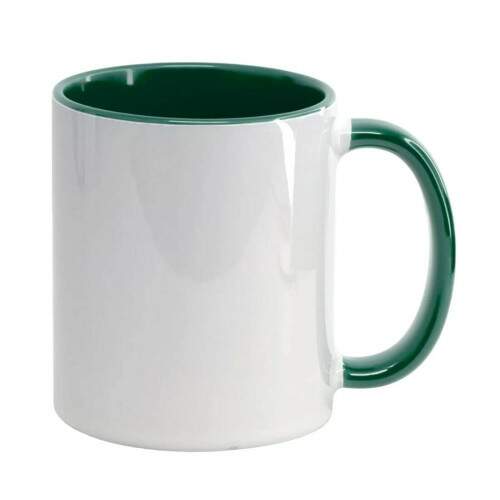 Caneca de Cermica Branca com Interior e Ala Verde Escuro para Sublimao - 325ml