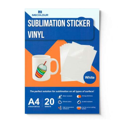 Vinil Adesivo Branco Brilho A4 para Sublimao 21x29,7cm - 20 Folhas