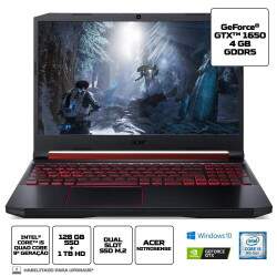 Notebook Gamer Acer NVIDIA GeForce GTX 1650 Core i5-9300H 8GB 1TB 128GB SSD Tela Full HD 15.6 Windows 10 Aspire Nitro 5 AN515-54-528V
