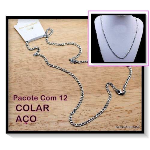 Pacote Com 12 Colares Em Ao Sem Pingente Prata CO1789