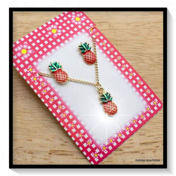 Colar + Par De Brincos metal Abacaxi LI4807