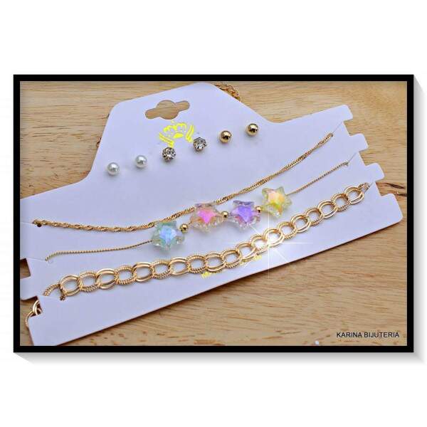 Colar 3 Peas + 3 Pares De Brincos CO2402