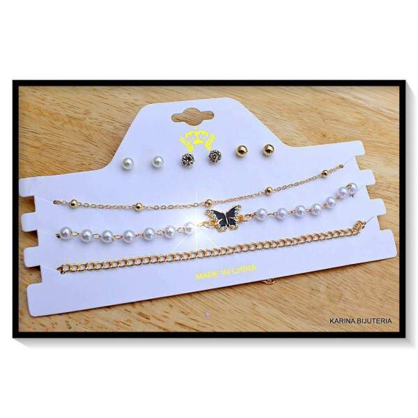 Colar 3 Peas + 3 Pares De Brincos CO2403