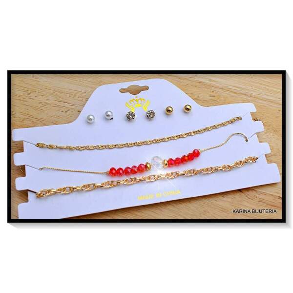 Colar 3 Peas + 3 Pares De Brincos CO2405