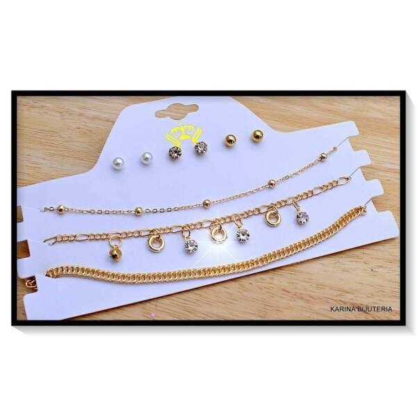 Colar 3 Peas + 3 Pares De Brincos CO2406
