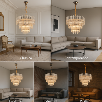 Lustre Dubai Cristais 12x e14 velas Dourado DCD02869