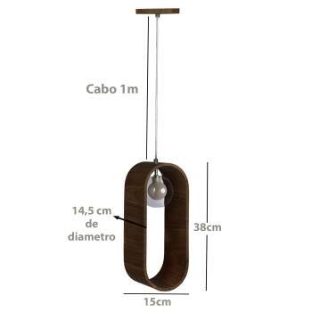 Luminria Pendente madeira SLIM oval G9