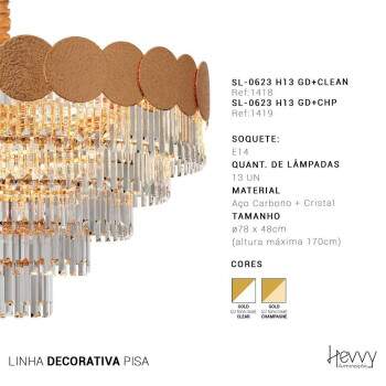 Pendente PISA Gold E14 Cristal clean SL-0623 H13 GD + CLEAN