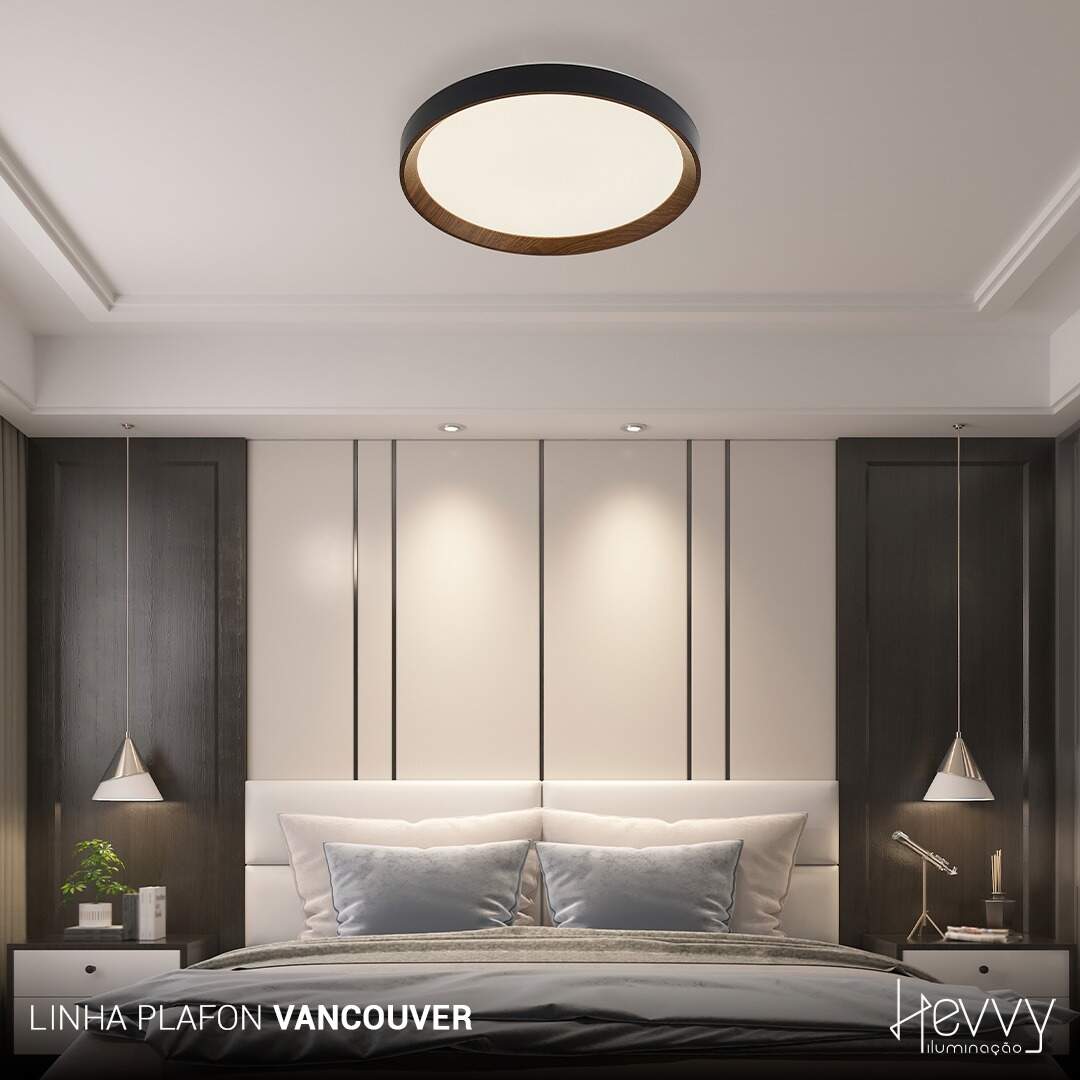 Luminária Plafon LED VANCOUVER preto e imbuia Multicolor 18W LY9139AS