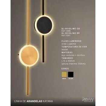 たまにゃー Arandela KATANA LED 3000K 29W 120cm dourada SL-5910L/W2 GD