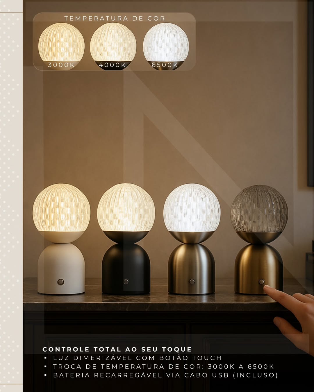 Luminária Abajur LUMINA 3W multicolor dimerizável branco DCT02536