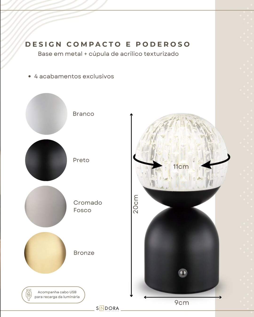 Luminária Abajur LUMINA 3W multicolor dimerizável branco DCT02536