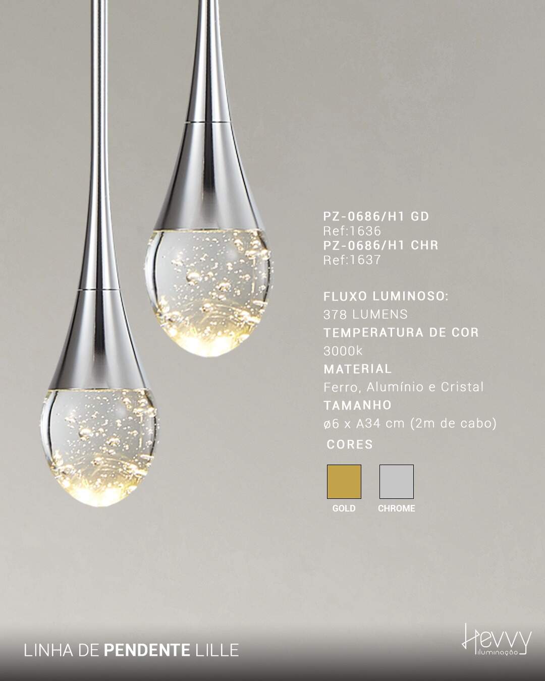 Pendente LILLE 6W 3000K cromo PZ-0686/H1 CHR