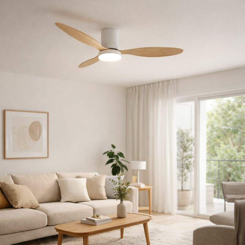 Luminária e Ventilador AIR FLOW 52W Branco + Madeira