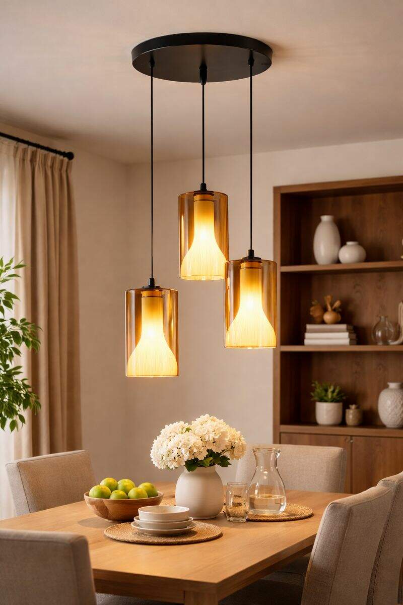 Luminária Pendente vidro triplo KINGSTON SL-0688A/H3 AMBER