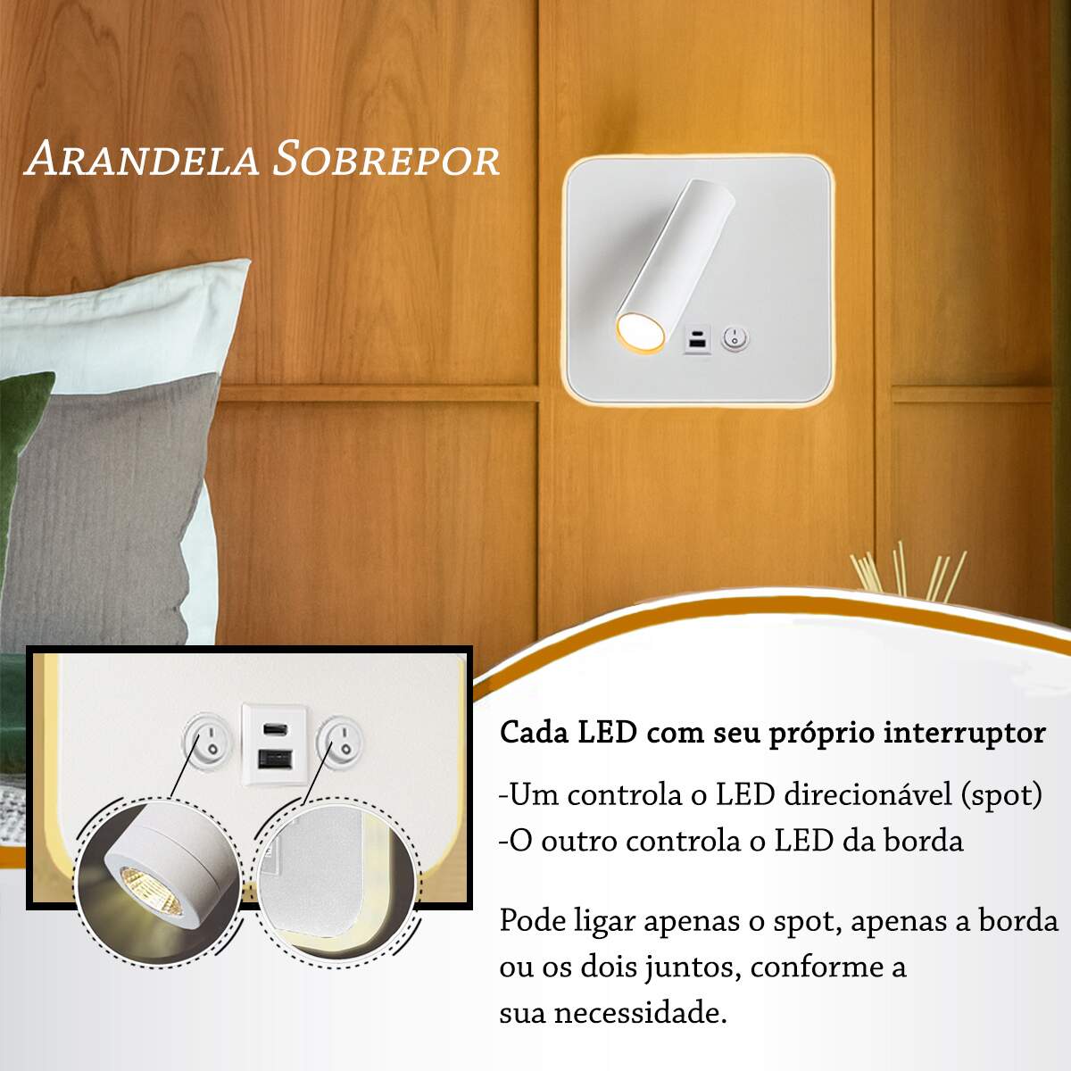 Arandela de Cabeceira EDGE USB-C 8W Branco XBLCI-8W
