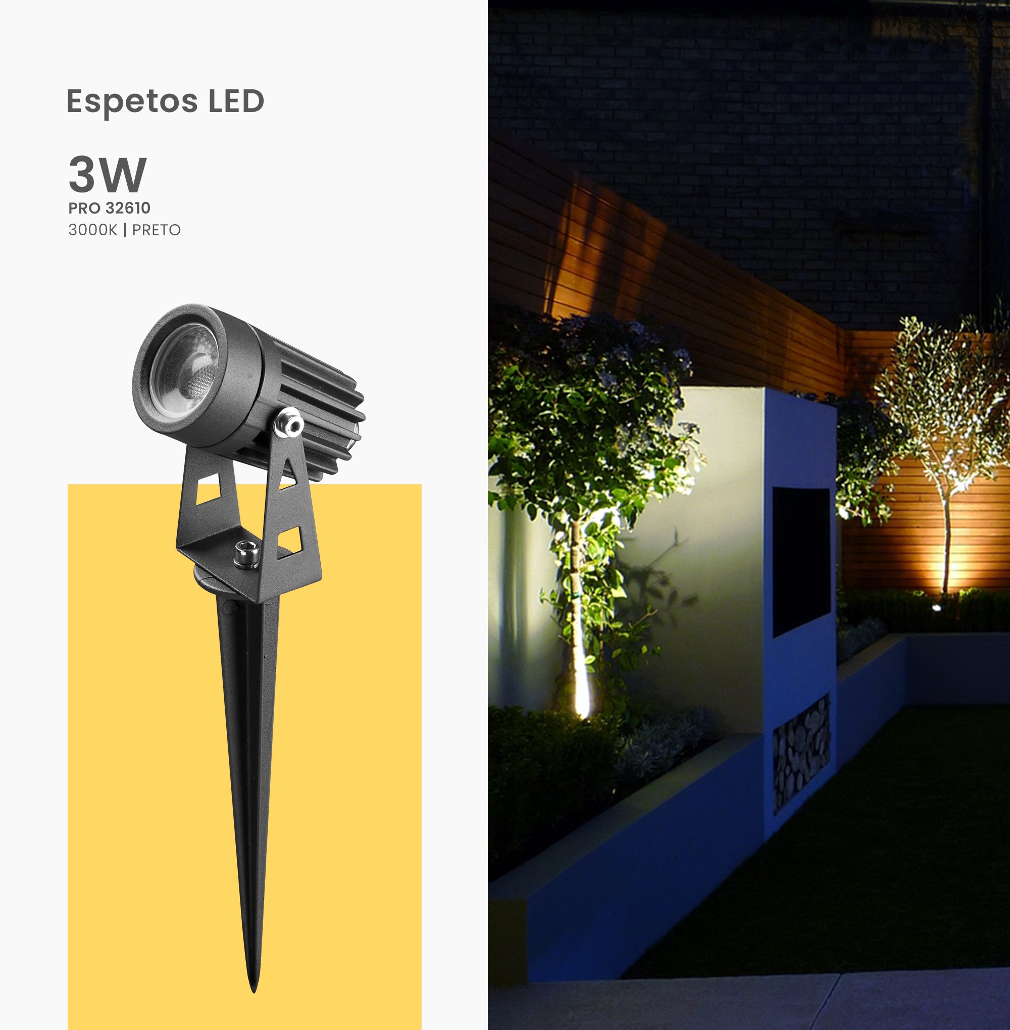 LUMINÁRIA ESPETO DE JARDIM LED 3W REFLETOR HOLOFOTE FACHADA PROJETOR