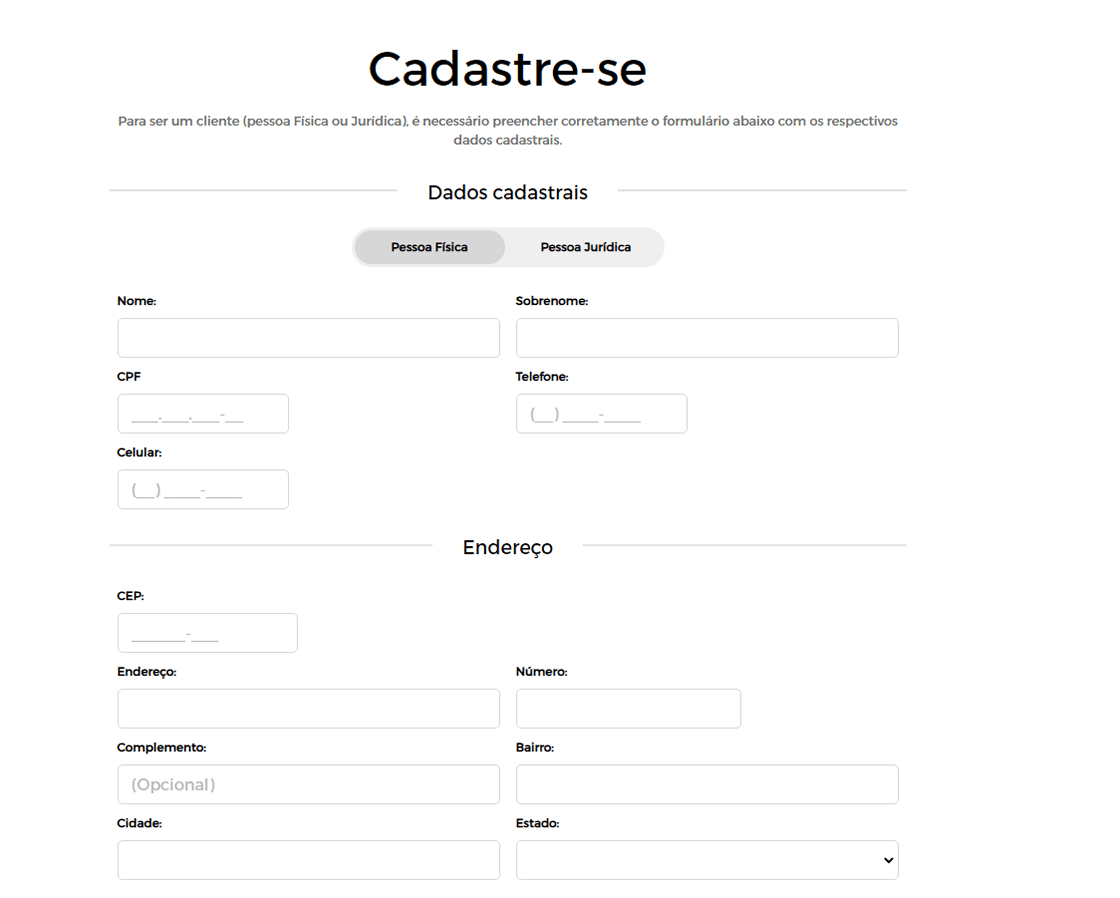 02 - Preencha os dados do formulário de cadastro.