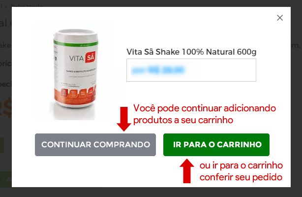 06 - O produto será adicionado ao carrinho de compras. Você pode continuar comprando ou ir para o carrinho para finalizar sua compra.