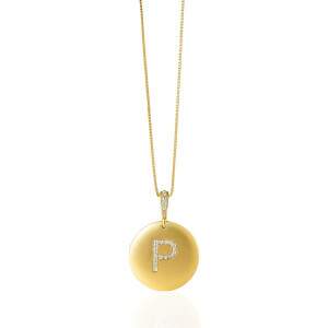 Colar Com Pingente Redondo Inicial Letra Com Pedras Banhado a Ouro
