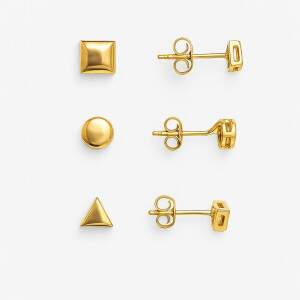 Trio de Brincos Geomtricos Banhado a Ouro