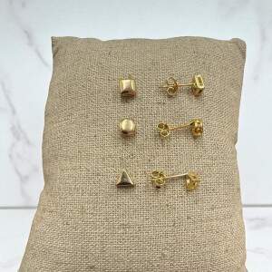 Trio de Brincos Geomtricos Banhado a Ouro