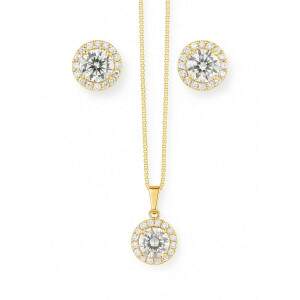 Conjunto Colar e Brincos Brilho Ponto de Luz Banhado a Ouro