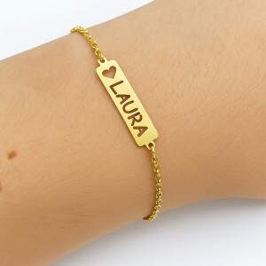 Pulseira Chapa com Nome ou Palavra Personalizada em prata 925 Banhado a Ouro