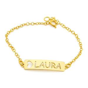 Pulseira Chapa com Nome ou Palavra Personalizada em prata 925 Banhado a Ouro