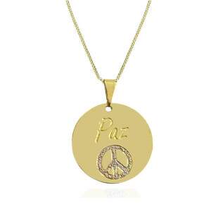 Colar Medalha Paz Banhado a Ouro