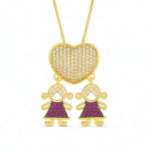 Colar Corao Cravejado Meninas Filhas Banhado a Ouro