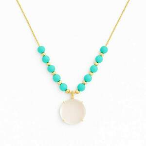 Colar Madreprola com Pedras Verde gua Banhado a Ouro