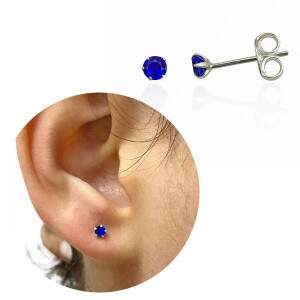 Brincos Pedrinha Azul 3 mm Em Prata 925