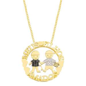 Colar Mandala Meus Filhos Amados Meninos Cravejado Banhado a Ouro