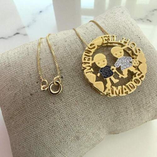 Colar Mandala Meus Filhos Amados Meninos Cravejado Banhado a Ouro