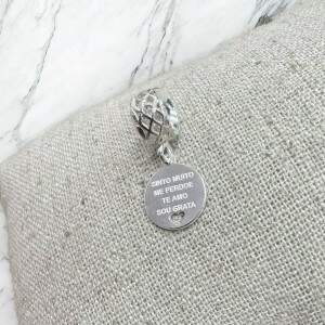 Pingente Berloque Sinto Muito, Me Perdoe, Te amo e Sou Grata para Pulseira em Prata 925