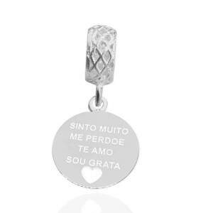 Pingente Berloque Sinto Muito, Me Perdoe, Te amo e Sou Grata para Pulseira em Prata 925