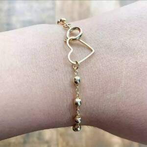 Pulseira Bolinhas Corao Banhada a Ouro