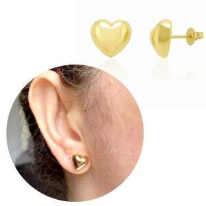 Brincos Corao Cheio Banhado a Ouro