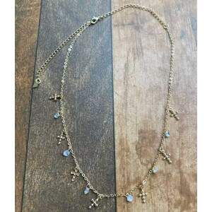Colar Choker Pedrinhas e Cruz Chapados Banhado a Ouro