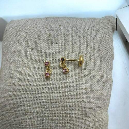 Brinco Baby Pedrinhas Rosa Banhado a Ouro