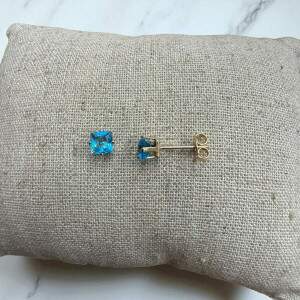 Brincos Quadrado Pedra Azul Banhado a Ouro