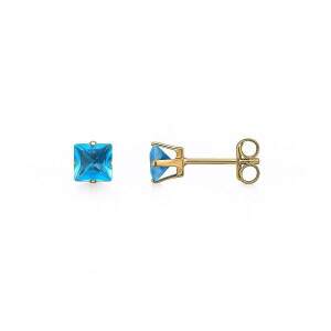 Brincos Quadrado Pedra Azul Banhado a Ouro
