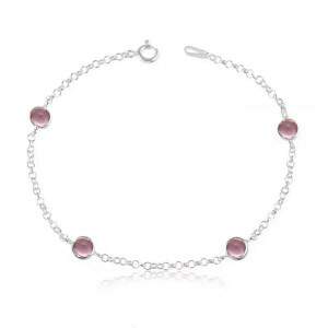 Pulseira Pedrinhas Zirconias Rosas em Prata 925