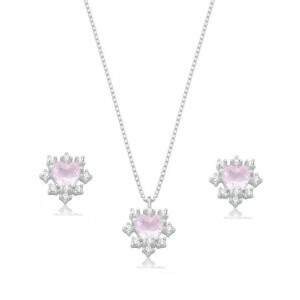 Conjunto Colar e Brincos Corao Rosa Com Zircnias em Prata 925