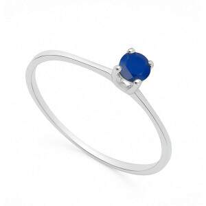Anel Solitrio Azul 3 mm em Prata 925