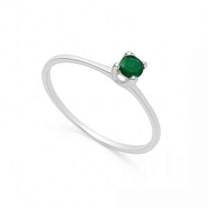 Anel Solitrio Verde 3 mm em Prata 925