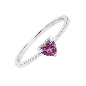 Anel Solitrio Corao Rosa Escuro em Prata 925