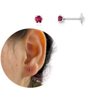 Brinco Pedrinha Zircnia Rubelita Baby 3 mm Em Prata 925